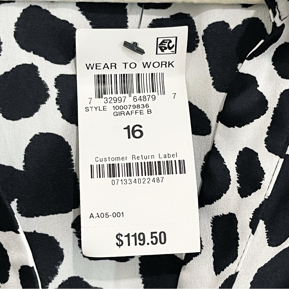 NWT INC Animal-Print Maxi Shirtdress Black White Belt Collar 3/4 Sleeve Size 16 - Picture 9 of 10